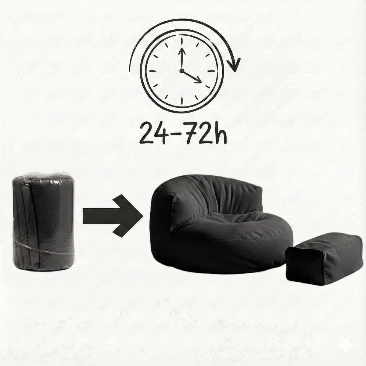 Mila Modell Black Puff & Bean Bag Relax Armchair & Foot Pouf