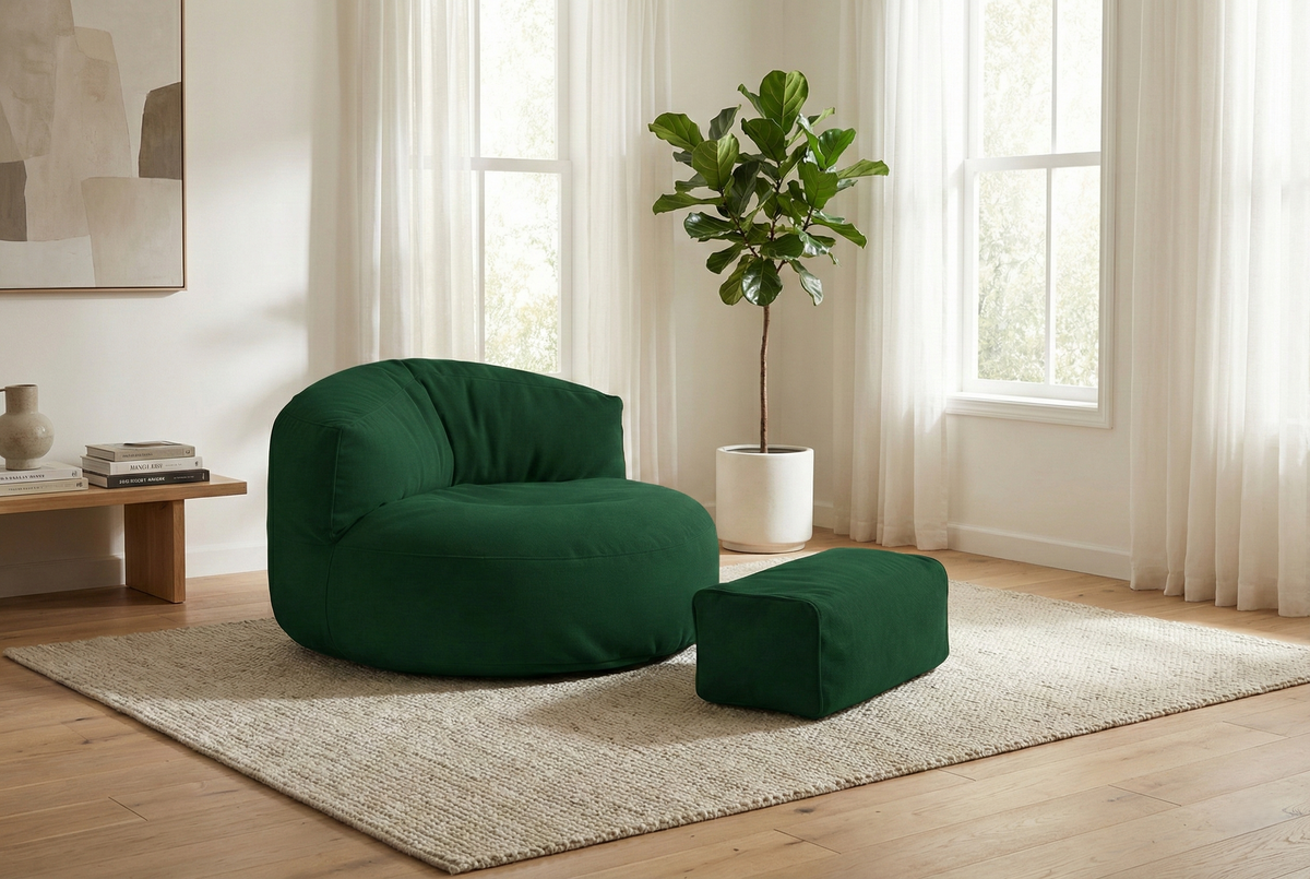 Mila Modell Emerald Green Puff &amp; Bean Bag Relax Armchair &amp; Foot Pouf
