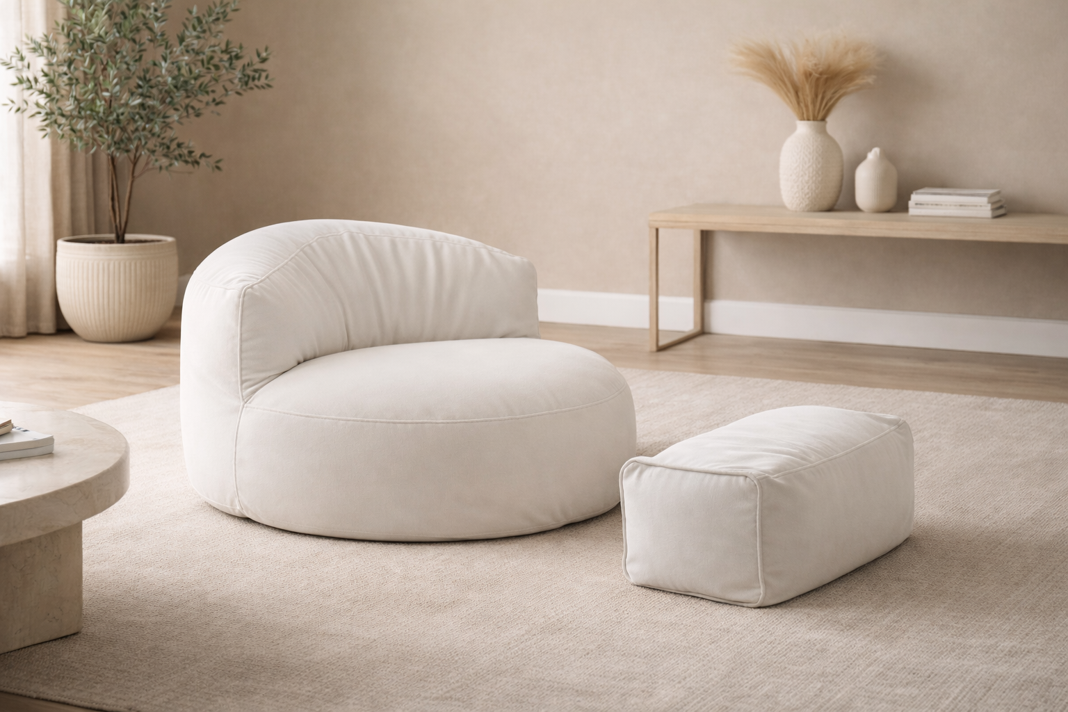 Mila Modell Krem Puff & Armut Koltuk Relax Koltuk & Ayak Puflu