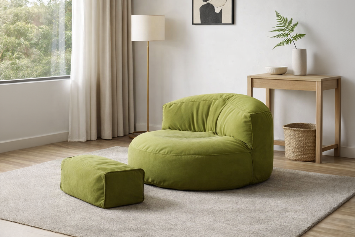 Mila Modell Oil Green Puff &amp; Bean Bag Relax Armchair &amp; Foot Pouf