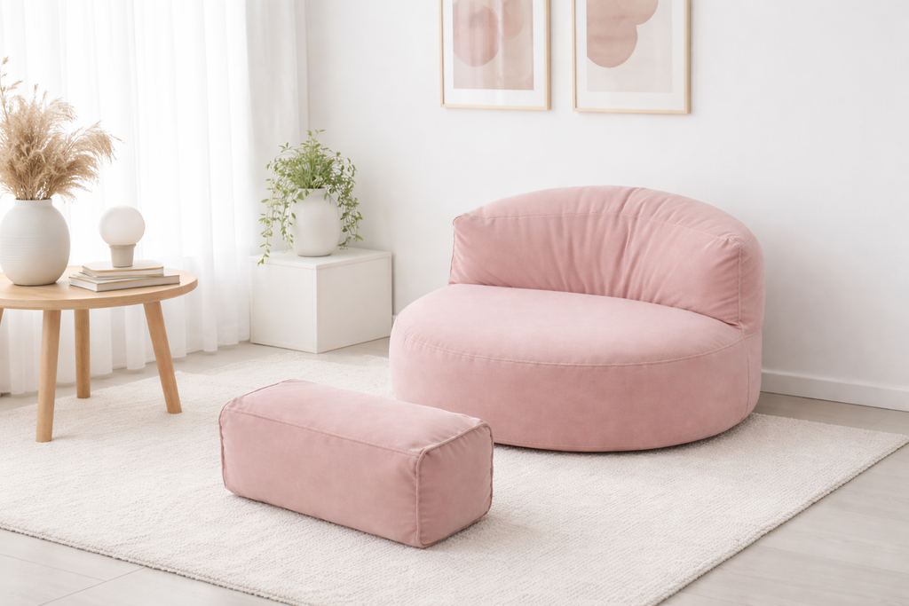 Mila Modell Pink Puff &amp; Bean Bag Relax Armchair &amp; Foot Pouf