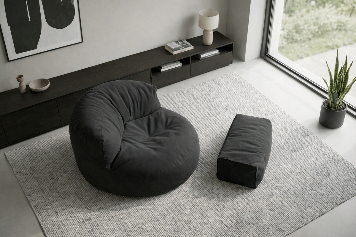 Mila Modell Black Puff &amp; Bean Bag Relax Armchair &amp; Foot Pouf