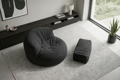 Mila Modell Black Puff &amp; Bean Bag Relax Armchair &amp; Foot Pouf