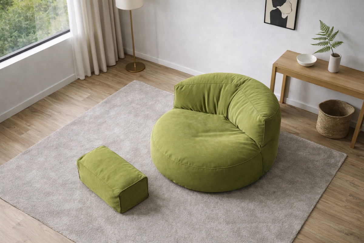 Mila Modell Oil Green Puff &amp; Bean Bag Relax Armchair &amp; Foot Pouf