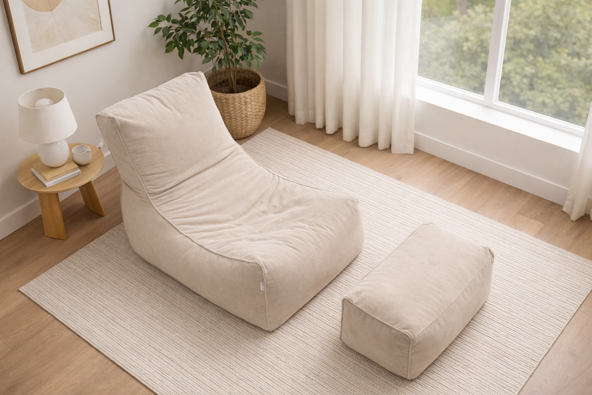 2-Piece Velvet Puff Sofa Bean Bag Playstation Chair Relax Chair Washable Cover Foot Pouf