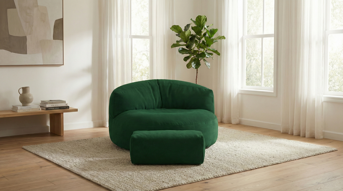 Mila Modell Emerald Green Puff &amp; Bean Bag Relax Armchair &amp; Foot Pouf
