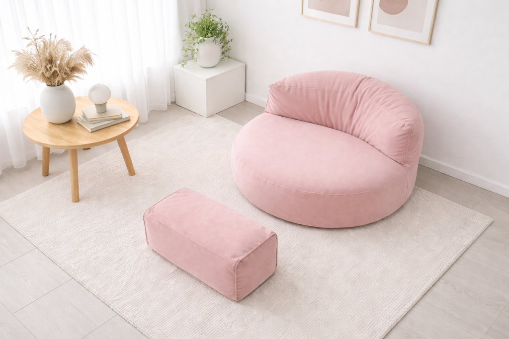 Mila Modell Pink Puff &amp; Bean Bag Relax Armchair &amp; Foot Pouf