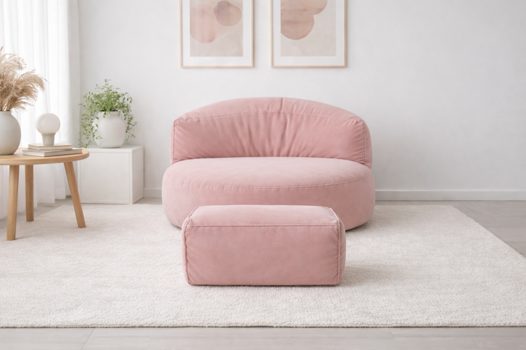 Mila Modell Pink Puff &amp; Bean Bag Relax Armchair &amp; Foot Pouf