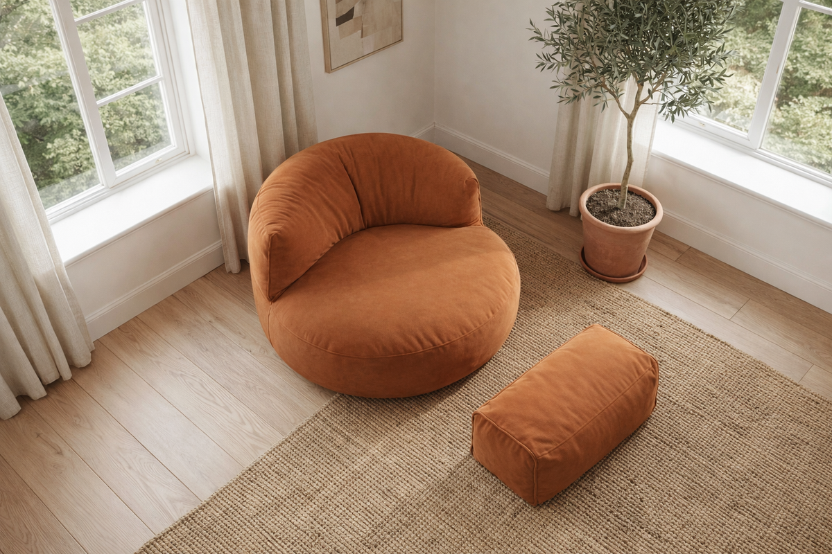 Mila Modell Orange Tile Puff &amp; Bean Bag Relax Armchair &amp; Foot Pouf