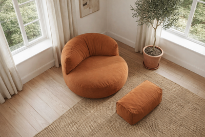 Mila Modell Orange Tile Puff &amp; Bean Bag Relax Armchair &amp; Foot Pouf