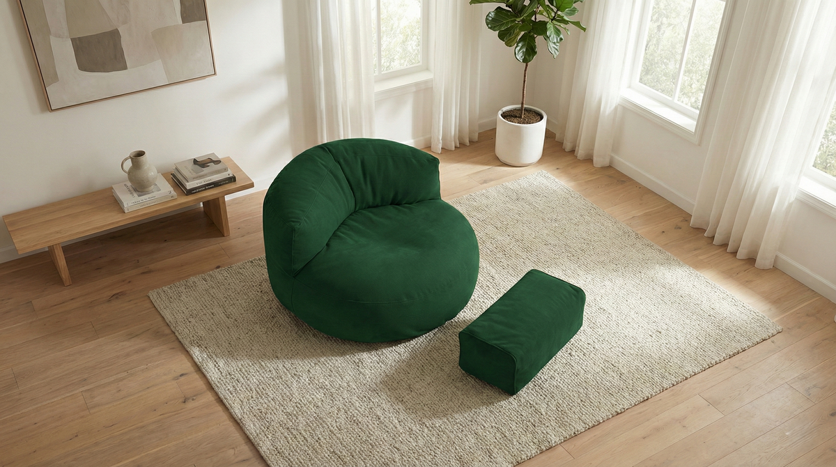 Mila Modell Emerald Green Puff &amp; Bean Bag Relax Armchair &amp; Foot Pouf