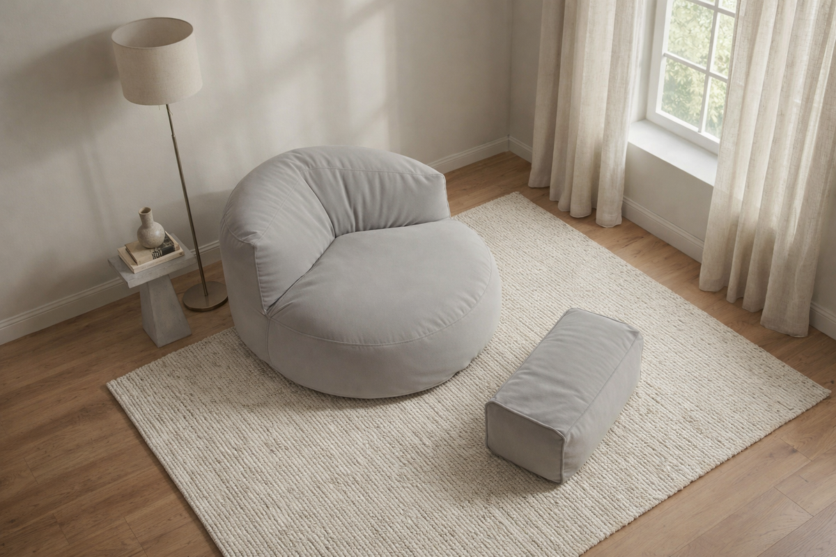 Mila Modell Gray Puff &amp; Bean Bag Relax Armchair &amp; Foot Pouf