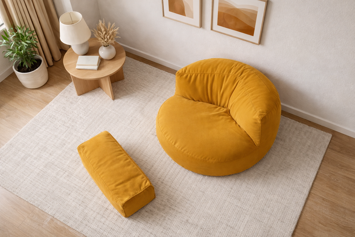 Mila Modell Yellow Puff &amp; Bean Bag Relax Armchair &amp; Foot Pouf