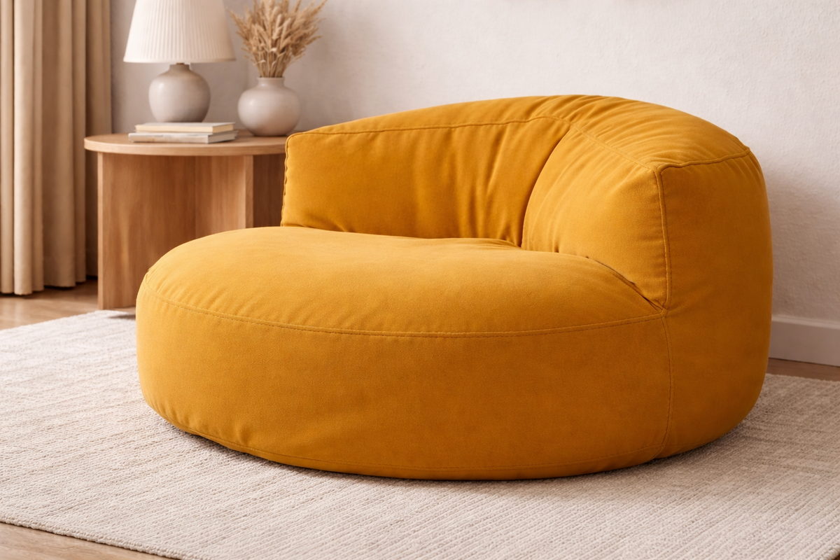 Mila Modell Yellow Puff &amp; Bean Bag Relax Armchair &amp; Foot Pouf