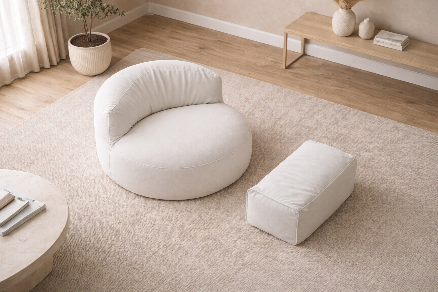 Mila Modell Krem Puff & Armut Koltuk Relax Koltuk & Ayak Puflu