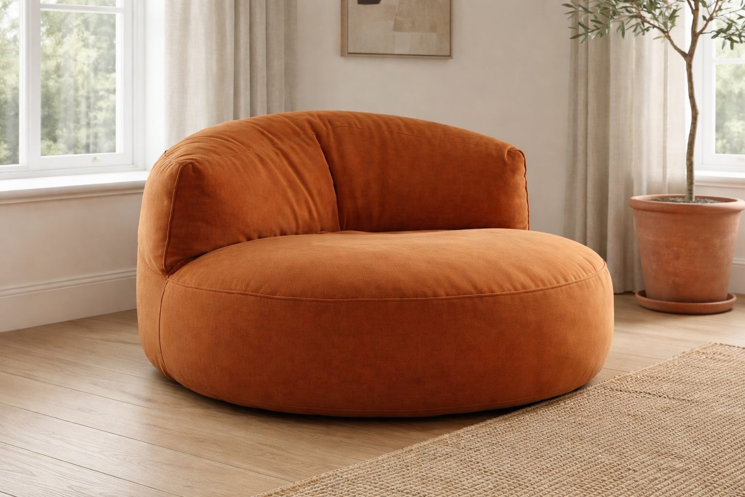 Mila Modell Turuncu Kiremit Puff & Armut Koltuk Relax Koltuk & Ayak Puflu