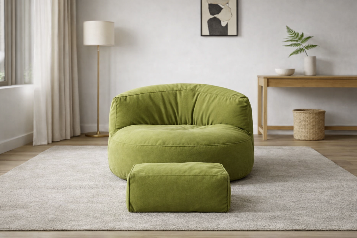 Mila Modell Oil Green Puff &amp; Bean Bag Relax Armchair &amp; Foot Pouf