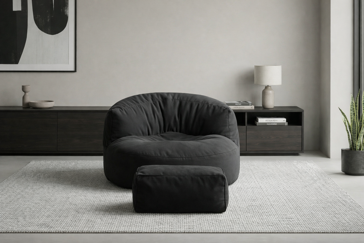 Mila Modell Black Puff &amp; Bean Bag Relax Armchair &amp; Foot Pouf