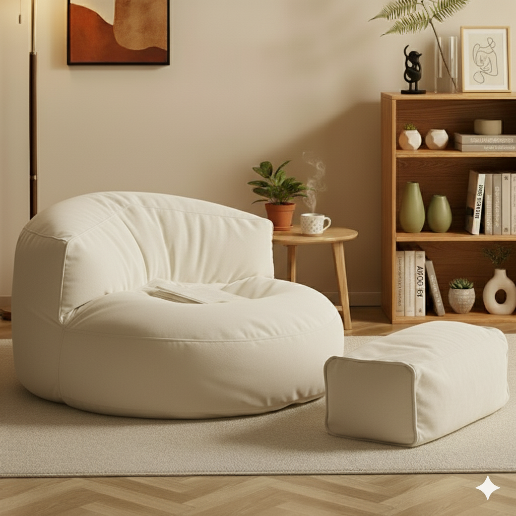 Mila Modell Krem Puff & Armut Koltuk Relax Koltuk & Ayak Puflu