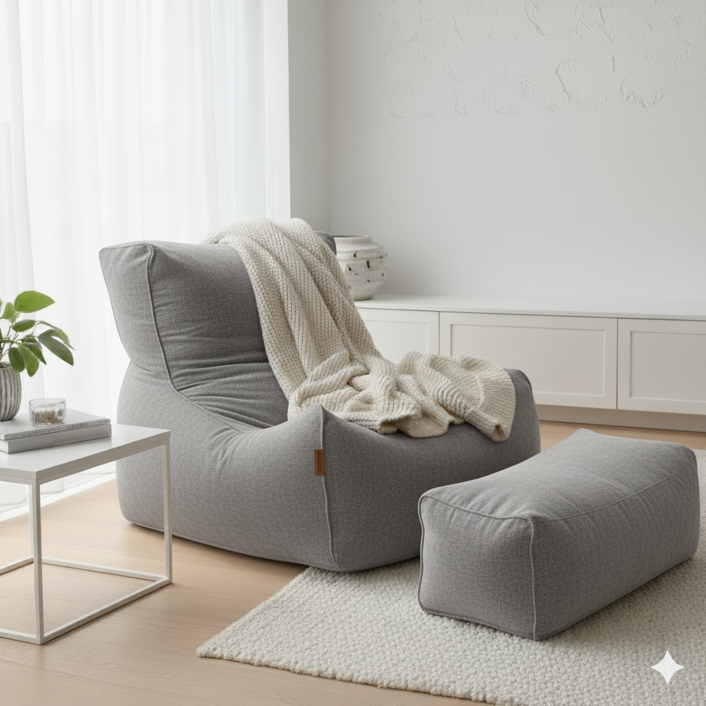 2-Piece Velvet Puff Sofa Bean Bag Playstation Chair Relax Chair Washable Cover Foot Pouf