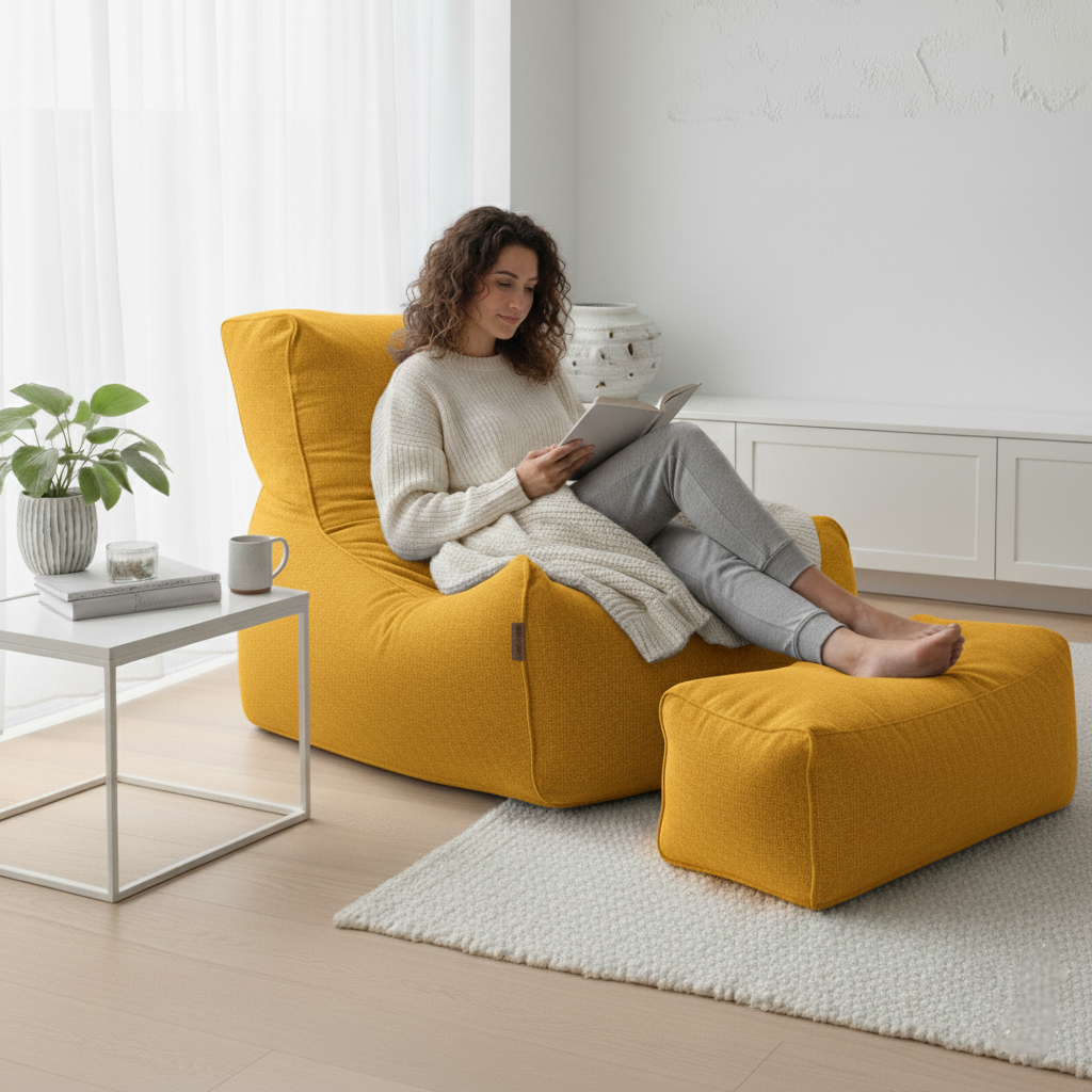 2-Piece Velvet Puff Sofa Bean Bag Playstation Chair Relax Chair Washable Cover Foot Pouf