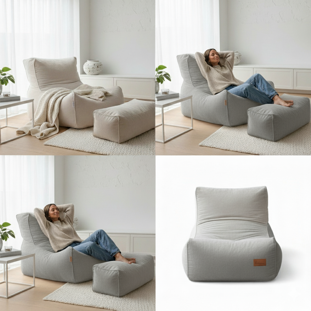 2-Piece Velvet Puff Sofa Bean Bag Playstation Chair Relax Chair Washable Cover Foot Pouf