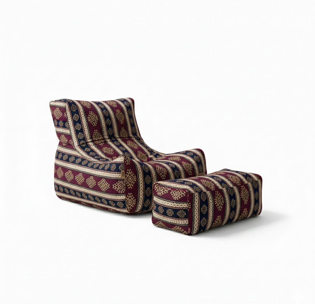 Vintage Turkish Velvet Puff Vintage Bean Bag Sofa 
