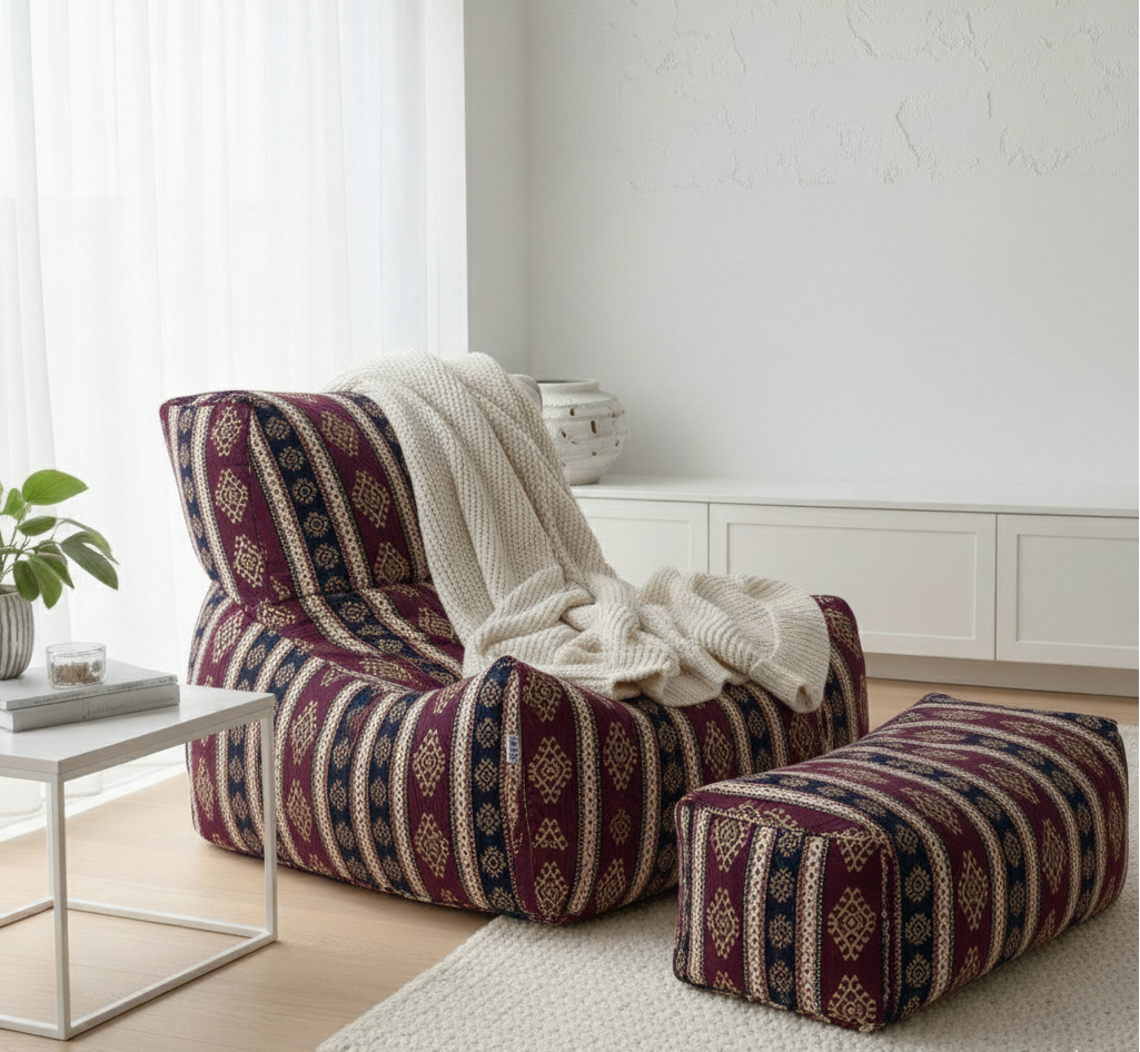Vintage Turkish Velvet Puff Vintage Bean Bag Sofa 