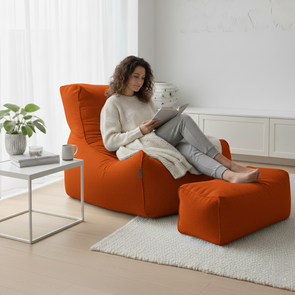 2-Piece Velvet Puff Sofa Bean Bag Playstation Chair Relax Chair Washable Cover Foot Pouf