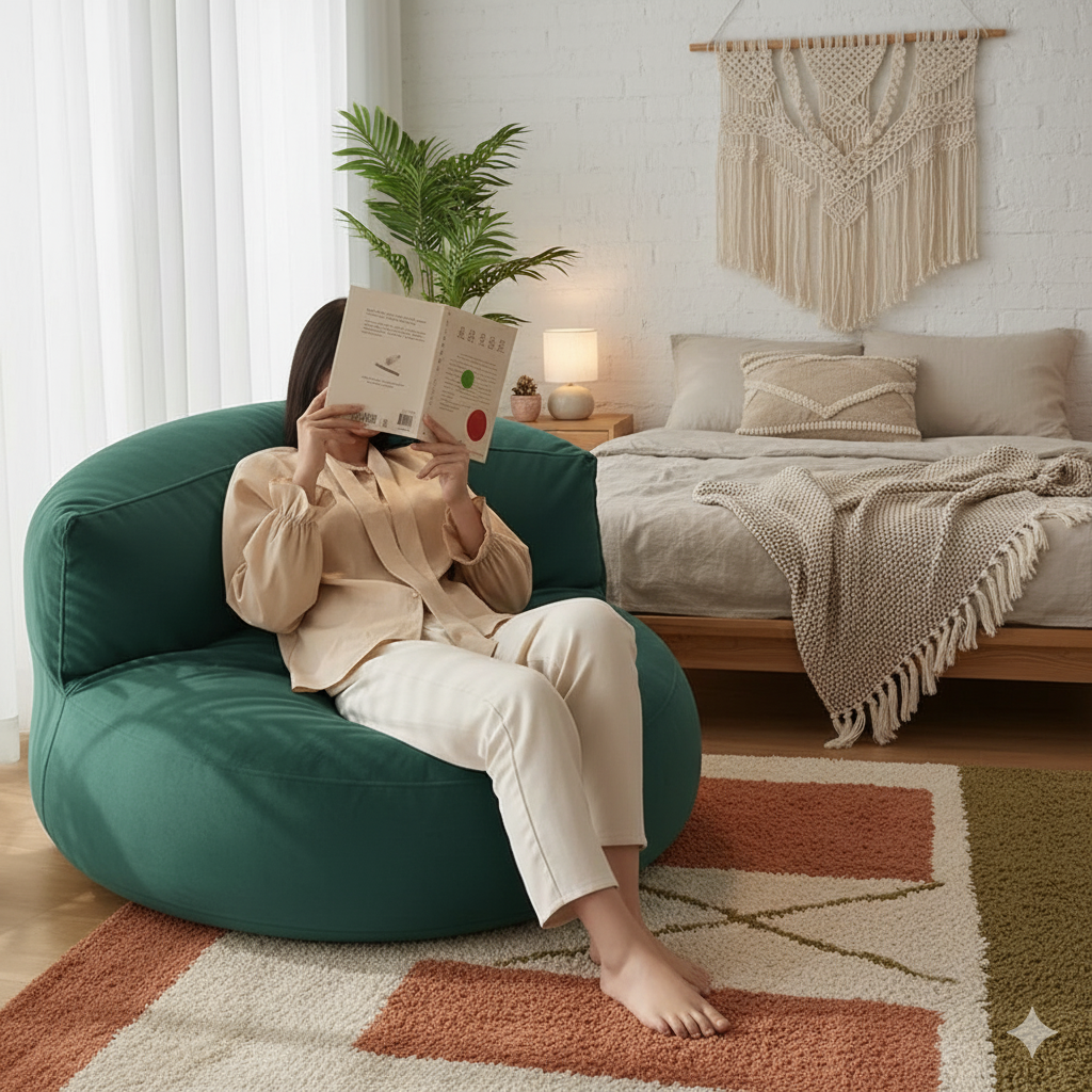 Mila Modell Zümrüt Yeşili Puff & Armut Koltuk Relax Koltuk  & Ayak Puflu