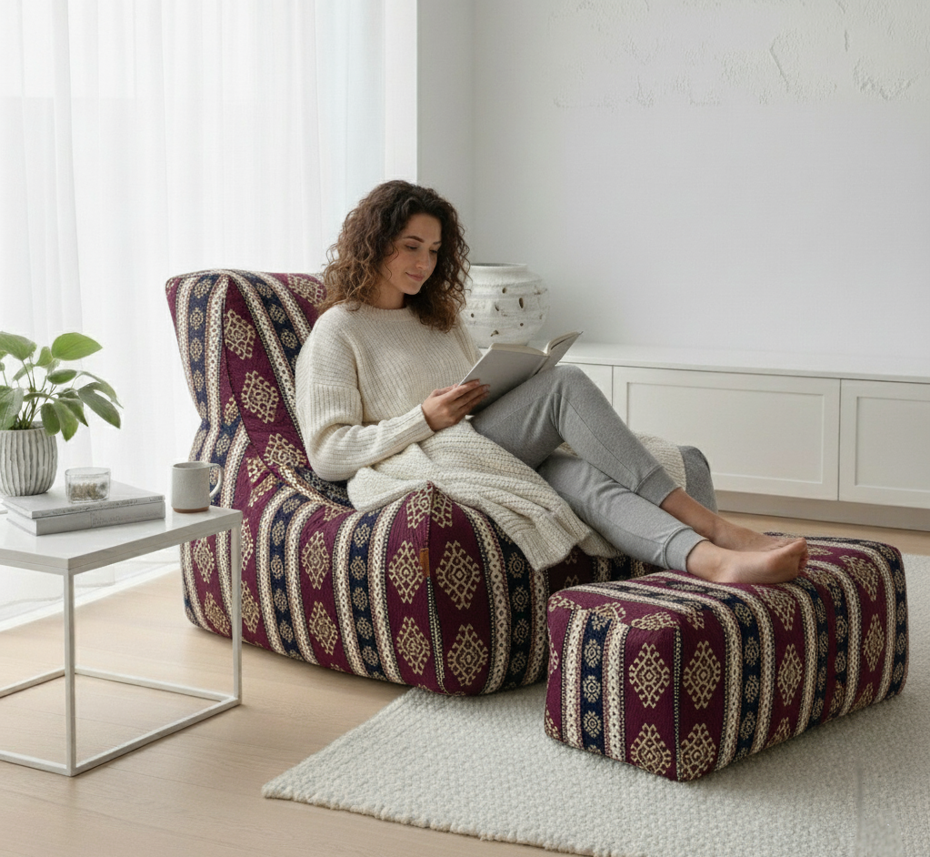 Vintage Turkish Velvet Puff Vintage Bean Bag Sofa 