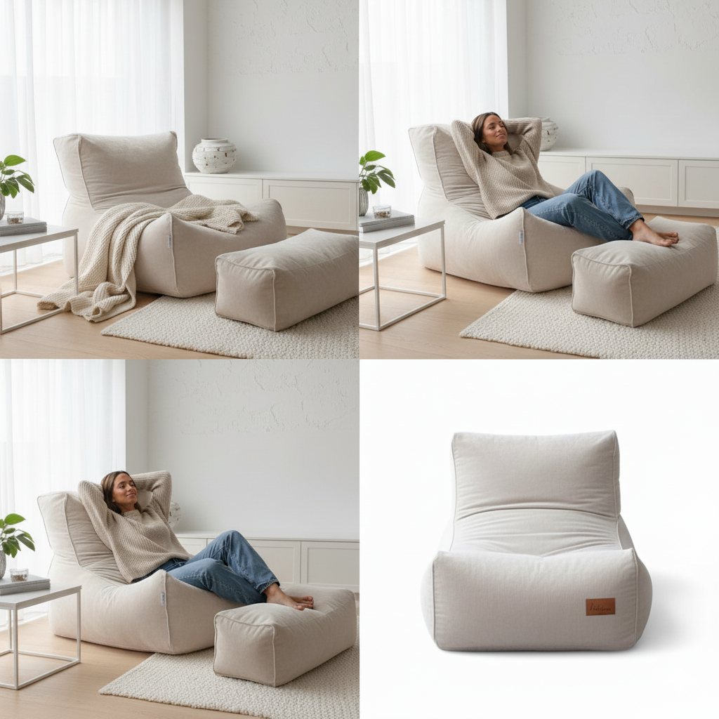 2-Piece Velvet Puff Sofa Bean Bag Playstation Chair Relax Chair Washable Cover Foot Pouf