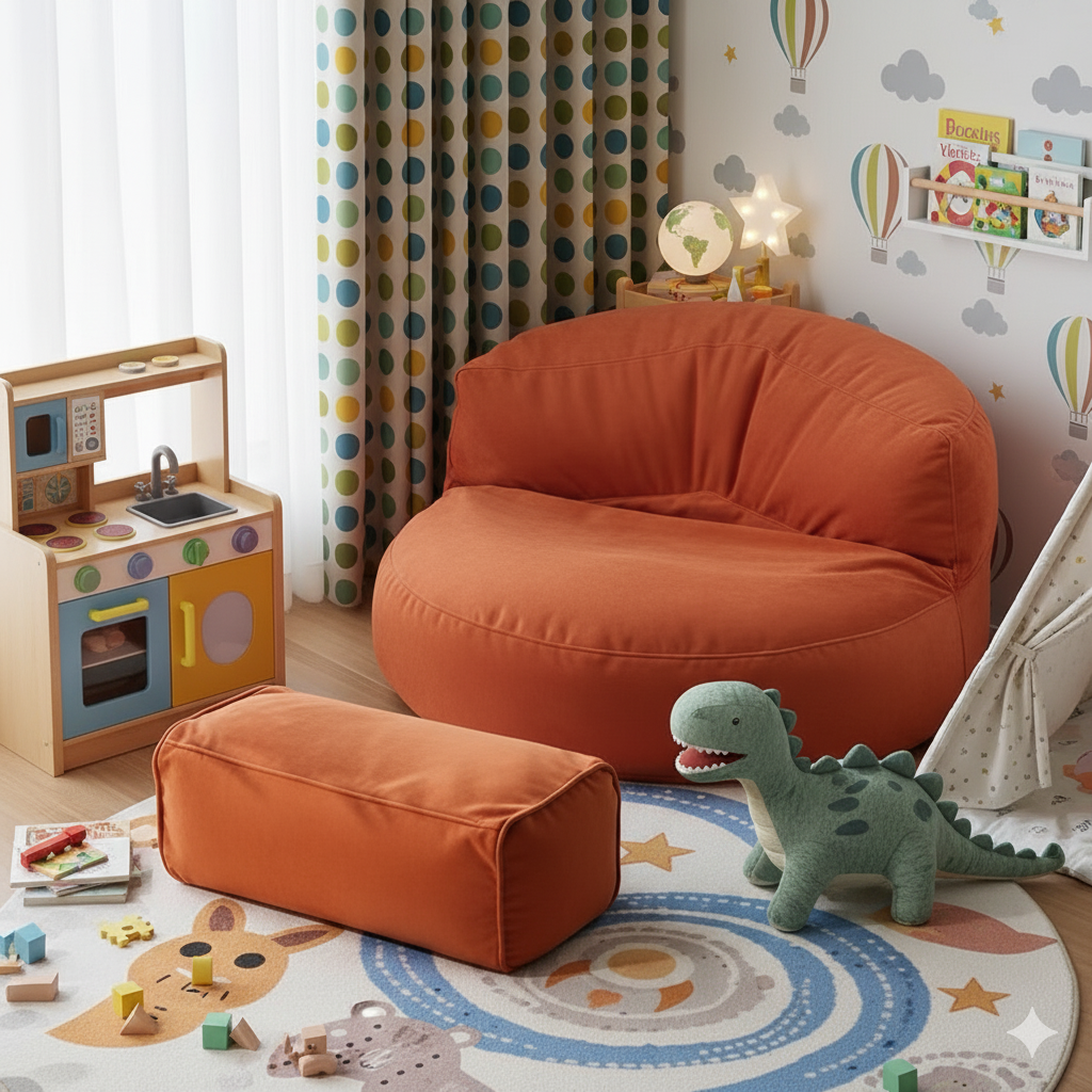 Mila Modell Turuncu Kiremit Puff & Armut Koltuk Relax Koltuk & Ayak Puflu