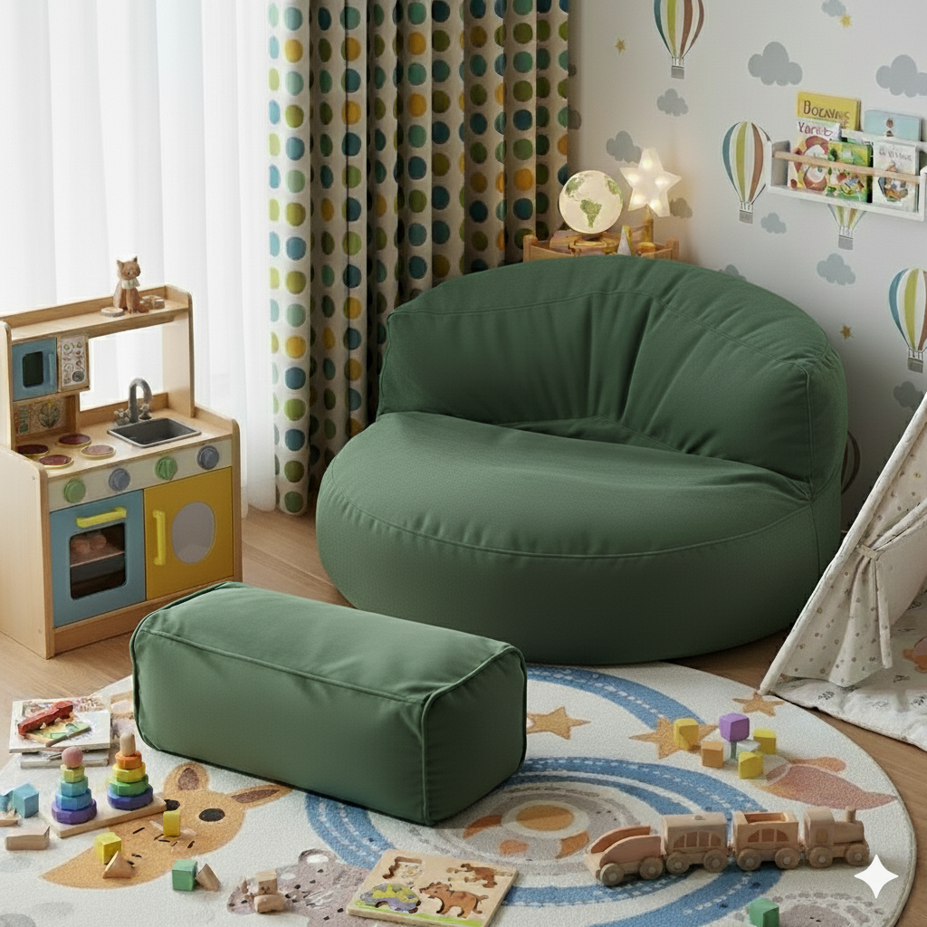 Mila Modell Zümrüt Yeşili Puff & Armut Koltuk Relax Koltuk  & Ayak Puflu