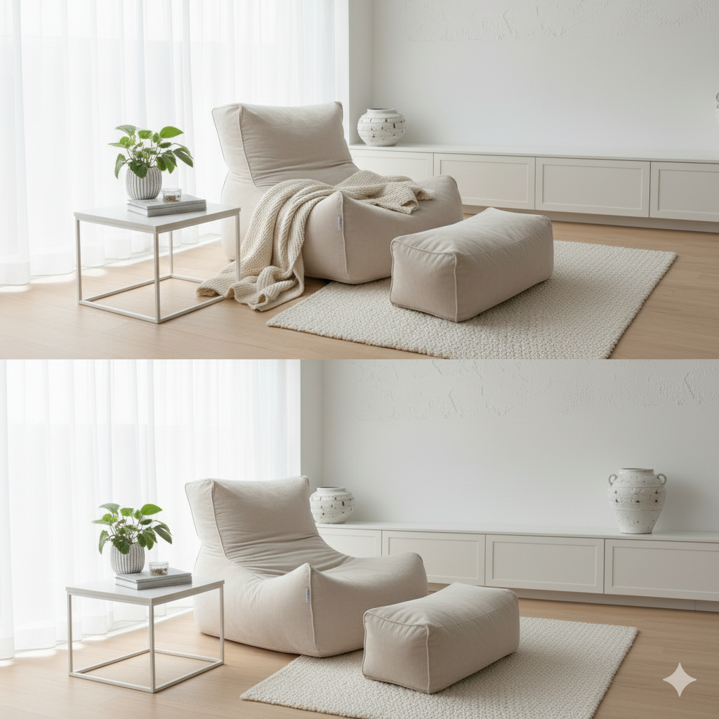 2-Piece Velvet Puff Sofa Bean Bag Playstation Chair Relax Chair Washable Cover Foot Pouf