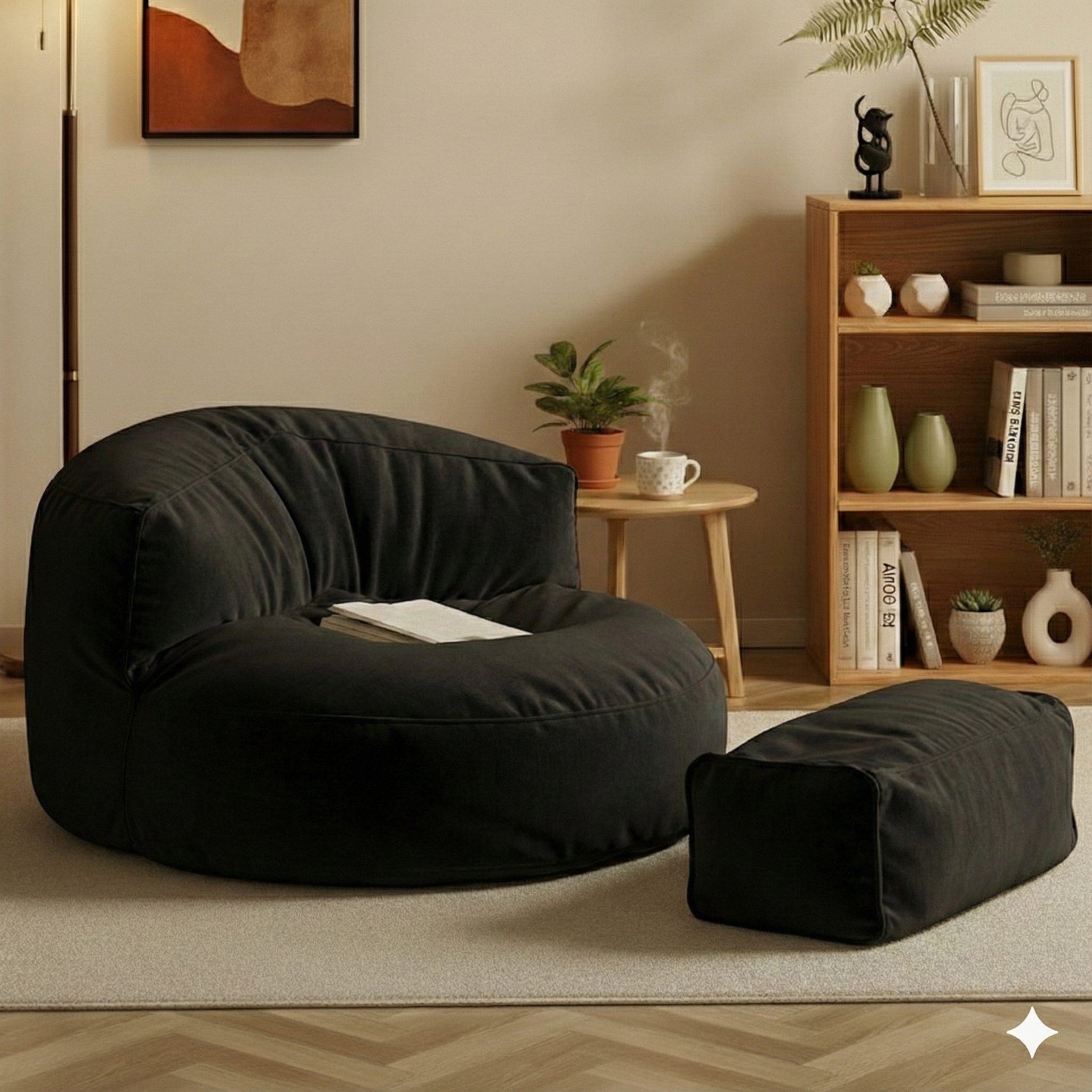 Mila Modell Siyah  Puff & Armut Koltuk Relax Koltuk & Ayak Puflu