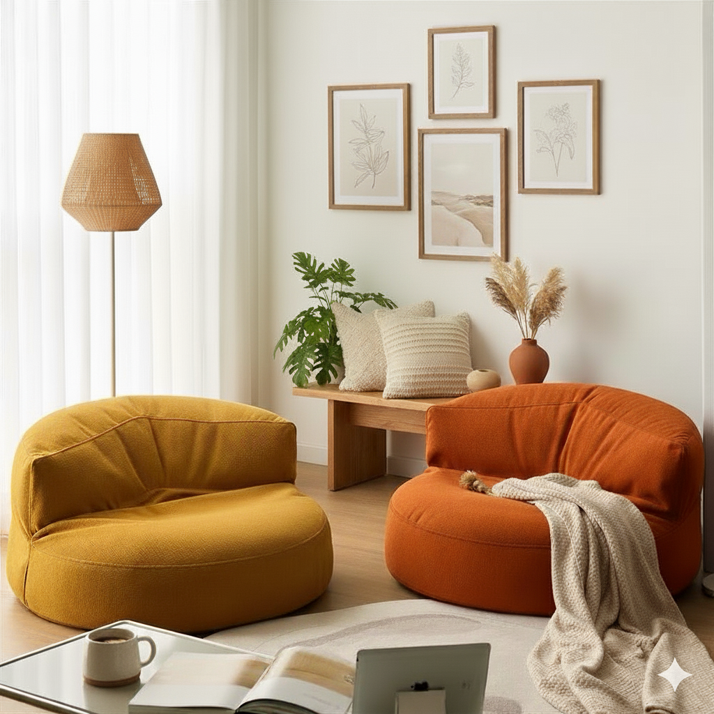 Mila Modell Turuncu Kiremit Puff & Armut Koltuk Relax Koltuk & Ayak Puflu