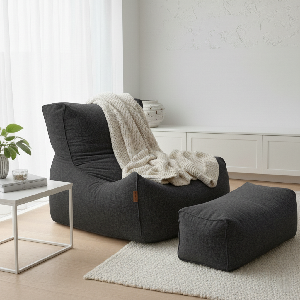 2-Piece Velvet Puff Sofa Bean Bag Playstation Chair Relax Chair Washable Cover Foot Pouf