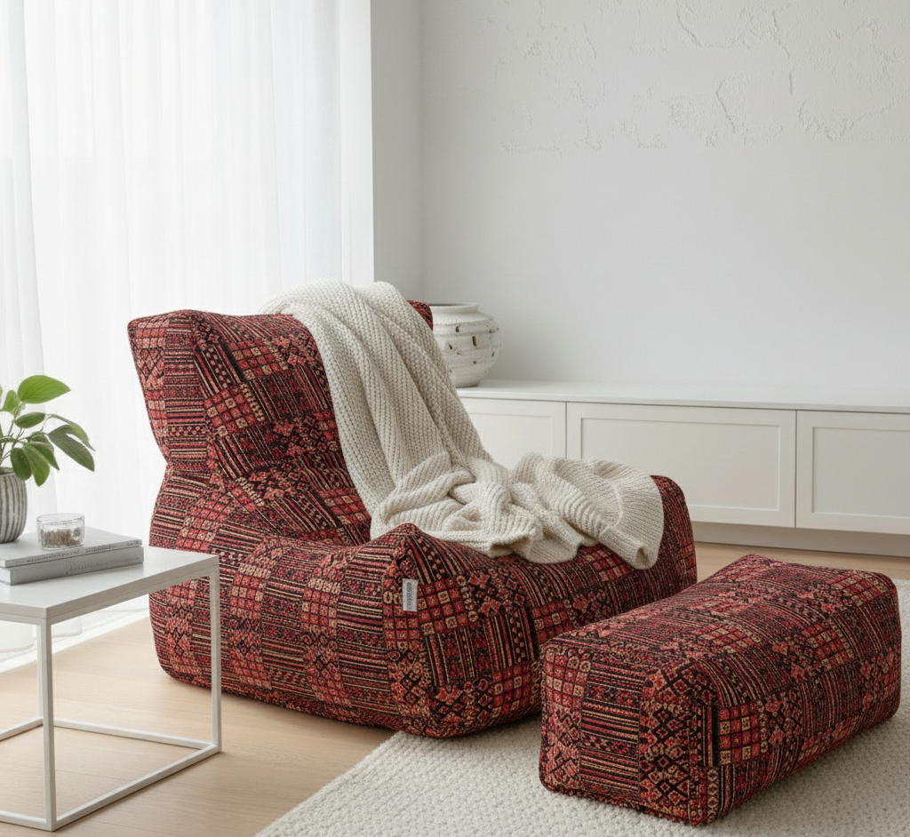 Vintage Turkish Velvet Puff Vintage Bean Bag Sofa 