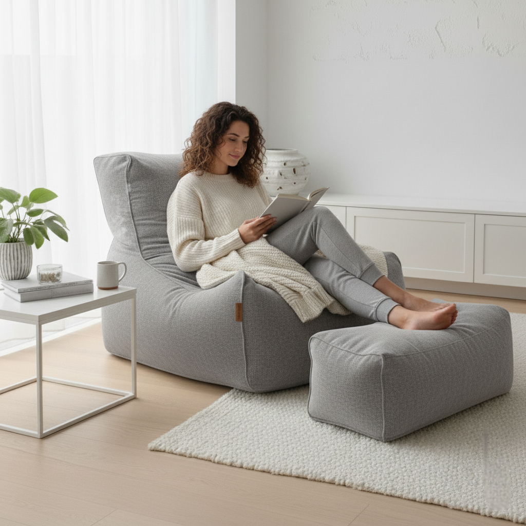 2-Piece Velvet Puff Sofa Bean Bag Playstation Chair Relax Chair Washable Cover Foot Pouf