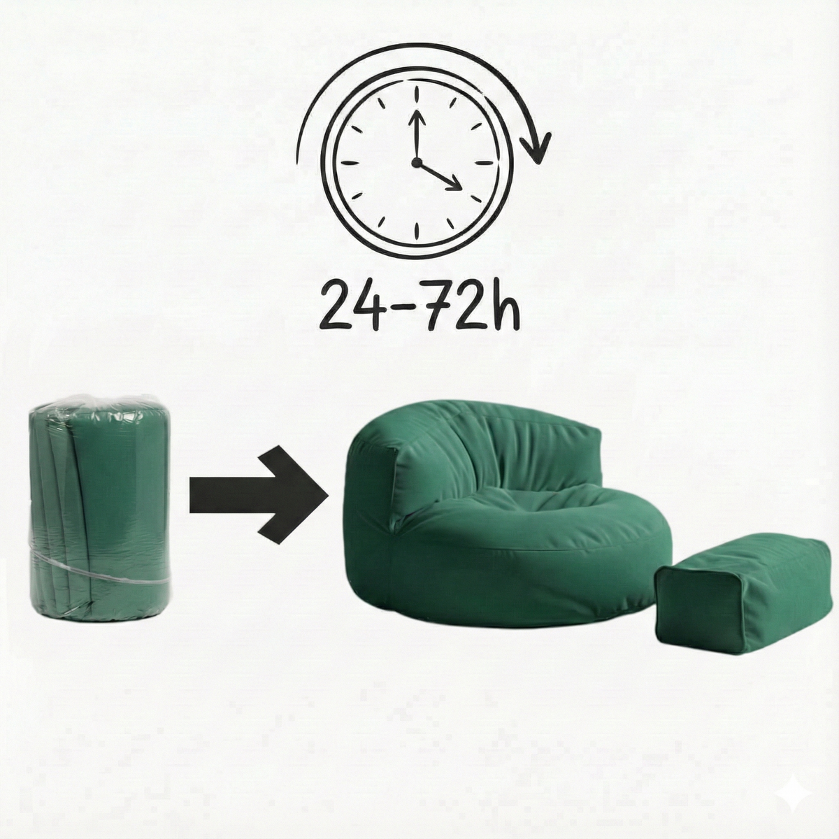 Mila Modell Emerald Green Puff &amp; Bean Bag Relax Armchair &amp; Foot Pouf