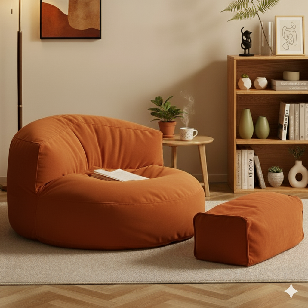 Mila Modell Turuncu Kiremit Puff & Armut Koltuk Relax Koltuk & Ayak Puflu