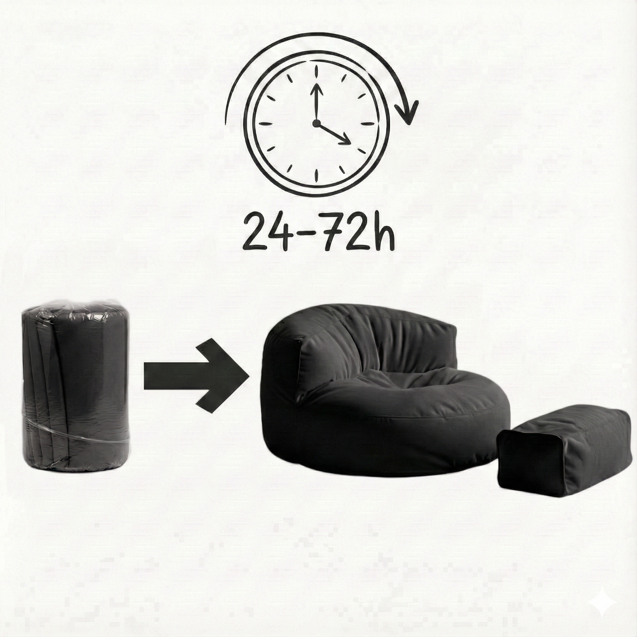 Mila Modell Siyah  Puff & Armut Koltuk Relax Koltuk & Ayak Puflu