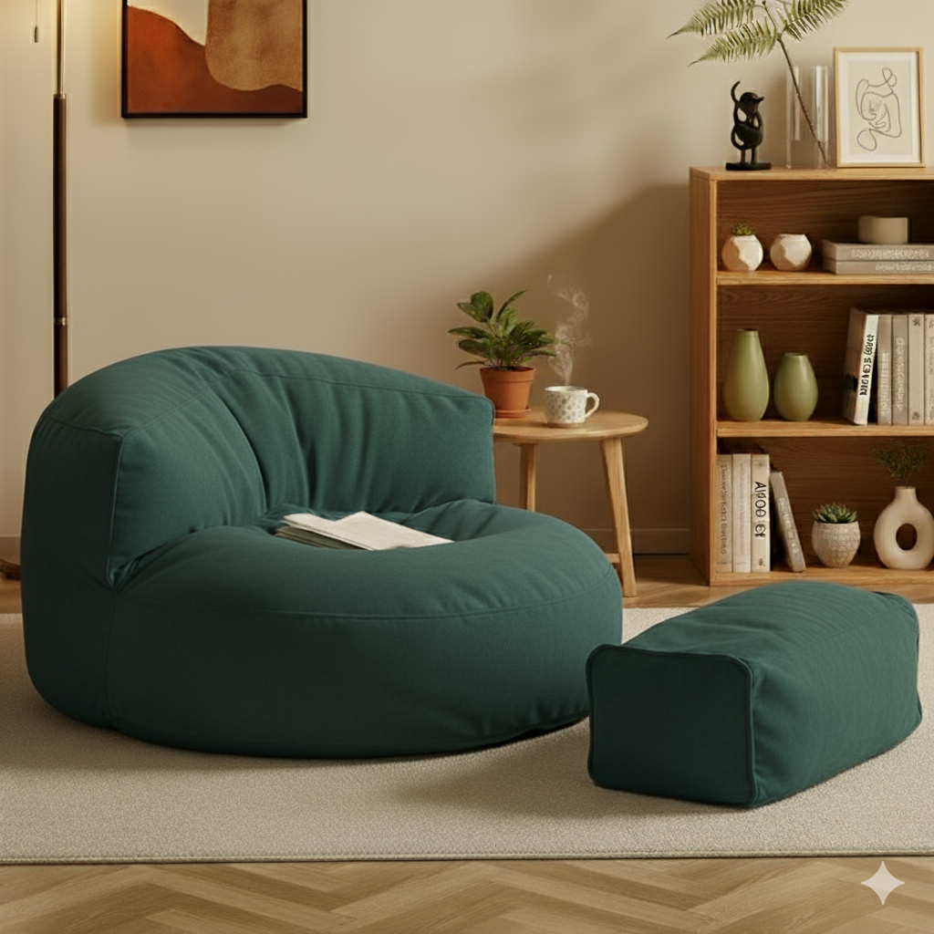 Mila Modell Zümrüt Yeşili Puff & Armut Koltuk Relax Koltuk  & Ayak Puflu